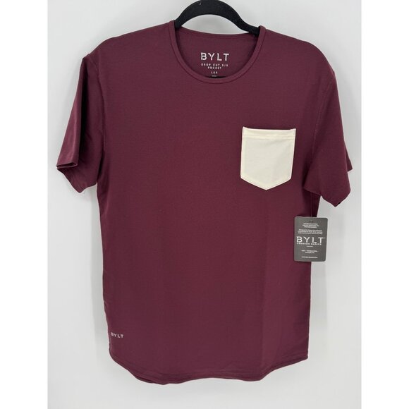 BYLT Drop Cut Lux Short Sleeve Pocket Tee Maroon Size S Cotton/Polyester/Spandex - Picture 1 of 9